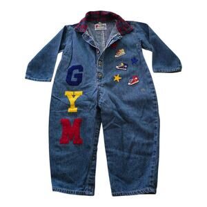Vintage Denim Romper Marsha SZ 24 Months Gym Converse Shoes Plaid Retro